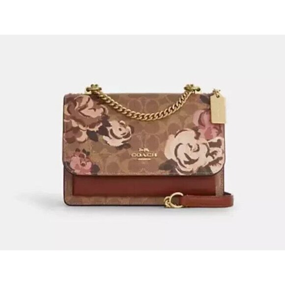 NWT Coach Klare Crossbody Bag Signature Canvas Rose Print Brown Medium Handbag - Picture 1 of 3